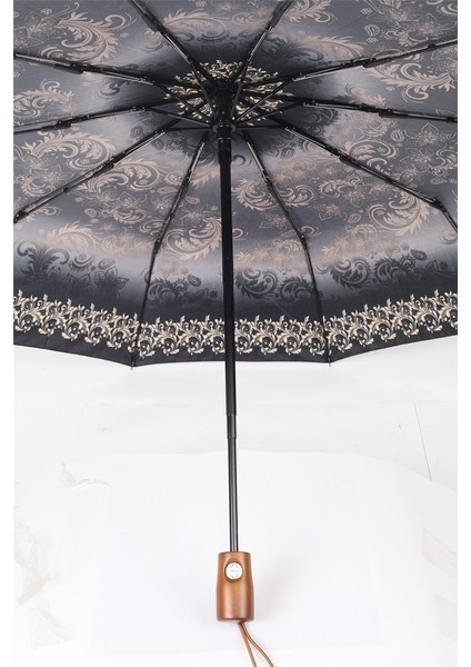 Ahşap Sap Ful Otomatik 10 Telli Lüx Kadın Şemsiyesi Ekose Desnli modelleri