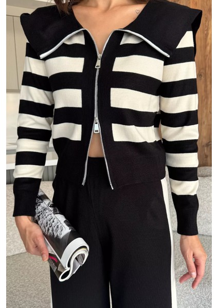 Kadın Şerit Desenli Triko Hırka Pantolon Ikili Takım (S-M-L Beden Uyumludur.) P-00018048 modelleri