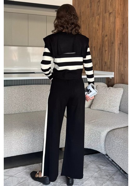 Kadın Şerit Desenli Triko Hırka Pantolon Ikili Takım (S-M-L Beden Uyumludur.) P-00018048 fırsatları