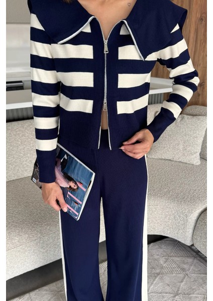 Kadın Şerit Desenli Triko Hırka Pantolon Ikili Takım (S-M-L Beden Uyumludur.) P-00018048 fiyatları
