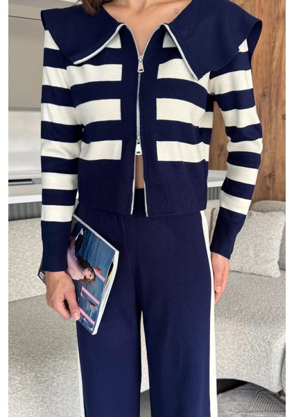 Kadın Şerit Desenli Triko Hırka Pantolon Ikili Takım (S-M-L Beden Uyumludur.) P-00018048 modelleri