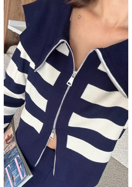 Kadın Şerit Desenli Triko Hırka Pantolon Ikili Takım (S-M-L Beden Uyumludur.) P-00018048 fırsatları