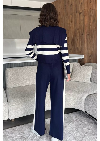 Kadın Şerit Desenli Triko Hırka Pantolon Ikili Takım (S-M-L Beden Uyumludur.) P-00018048 indirimleri