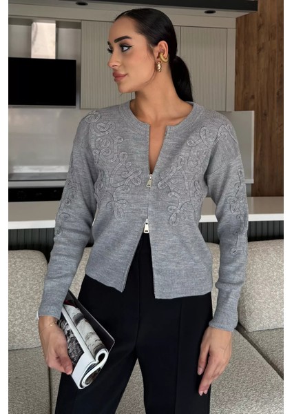 Kadın Fermuarlı Triko Hırka (S-M-L Uyumludur) P-00018060