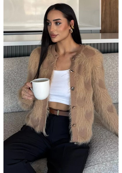 Kadın Ön Düğmeli Sakallı Triko Ceket (S-M-L Uyumludur) P-00018057