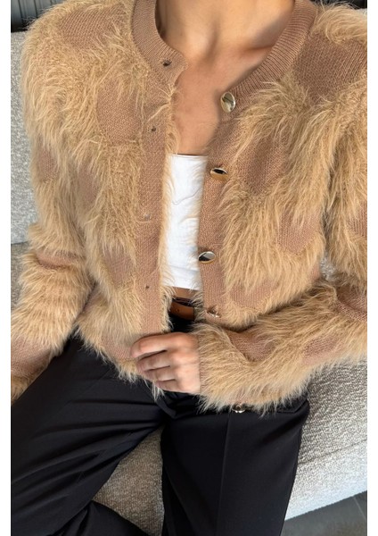 Kadın Ön Düğmeli Sakallı Triko Ceket (S-M-L Uyumludur) P-00018057 modelleri