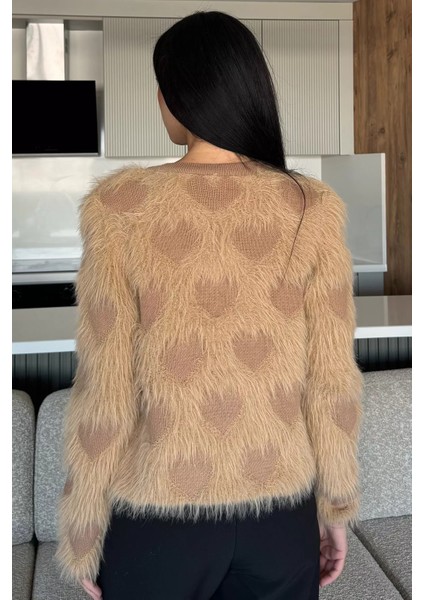 Kadın Ön Düğmeli Sakallı Triko Ceket (S-M-L Uyumludur) P-00018057 fırsatları