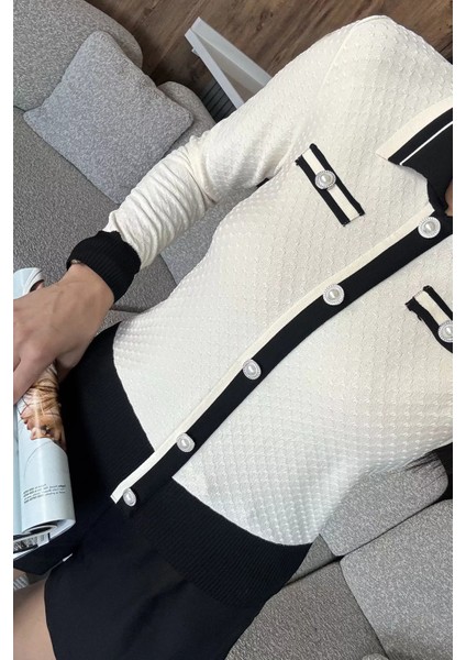 Kadın Polo Yaka Incili Düğme Detaylı Triko Hırka (S-M-L Beden Uyumludur.) P-00018053 fırsatları