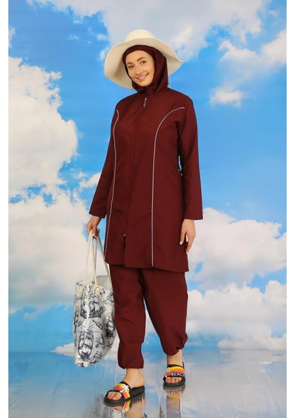 Moda Kadın Tam Tesettür Bordo Mayo