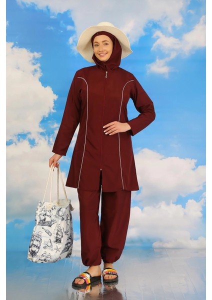 Moda Kadın Tam Tesettür Bordo Mayo fırsatları