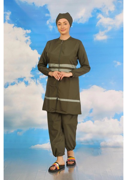 Moda Kadın Tam Tesettür Mayo Haki