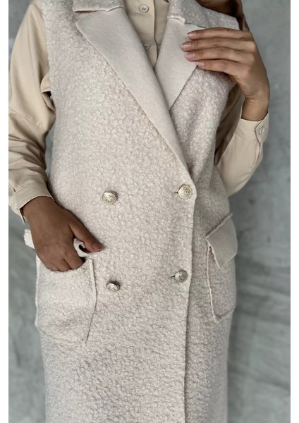 Gold Düğme Detaylı Çift Cepli Tesettür Buklet Yelek P-00018413 indirimleri