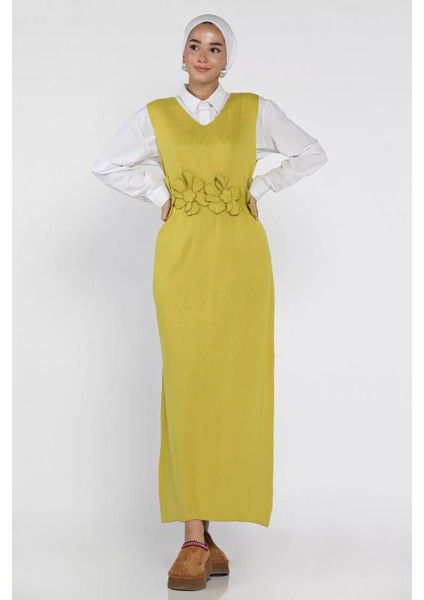 Gül Figürlü Triko Elbise Gömlek Tesettür Ikili Takım P-00018381