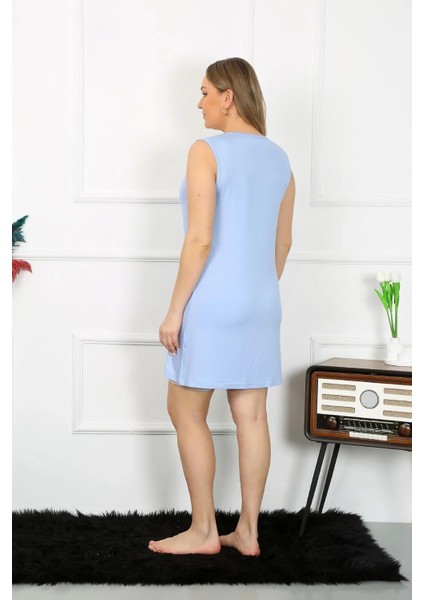 Moda Kadın Büyük Beden Kalın Askılı Penye Diz Üstü Mavi Gecelik fiyatları
