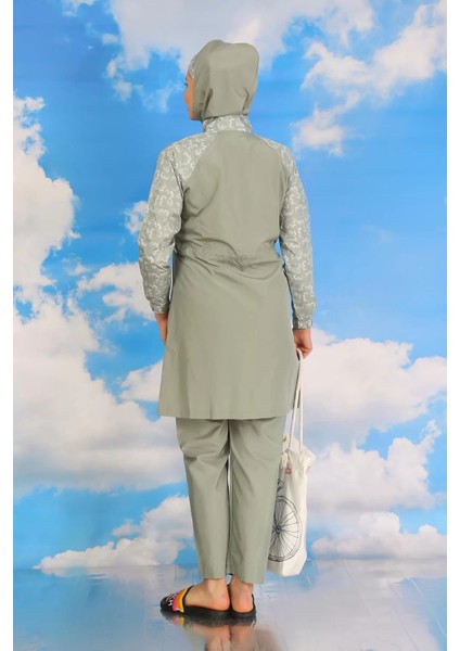 Moda Kadın Pantolonlu Desenli Tam Tesettür Mayo Su Yeşili indirimleri