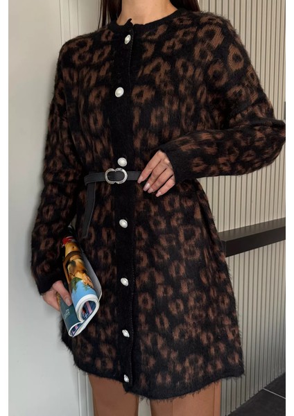 Desenli Kemer Aksesuarlı Tesettür Triko Hırka P-00018376 modelleri