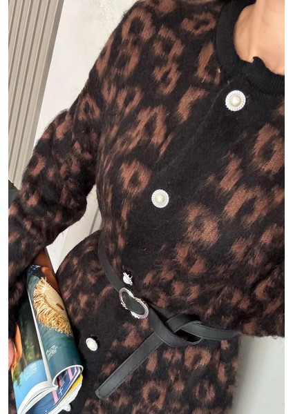 Desenli Kemer Aksesuarlı Tesettür Triko Hırka P-00018376 indirimleri