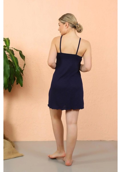 Moda Kadın Ip Askılı Penye Kısa Gecelik Lacivert fırsatları