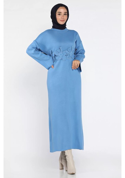 Bisiklet Yaka Çiçek Figürlü Tesettür Triko Elbise P-00018363 fiyatları