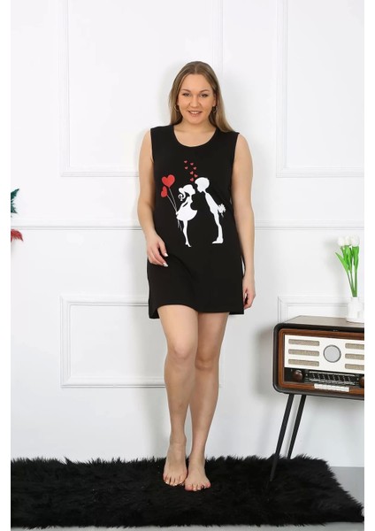 Moda Kadın Büyük Beden Kalın Askılı Penye Diz Üstü Siyah Gecelik fırsatları