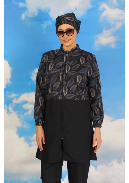 Moda Kadın Pantolonlu Desenli Tam Tesettür Mayo Lacivert fiyatları