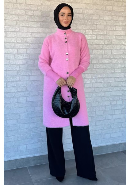 Gold Düğmeli Tesettür Yumoş Triko Hırka P-00018377