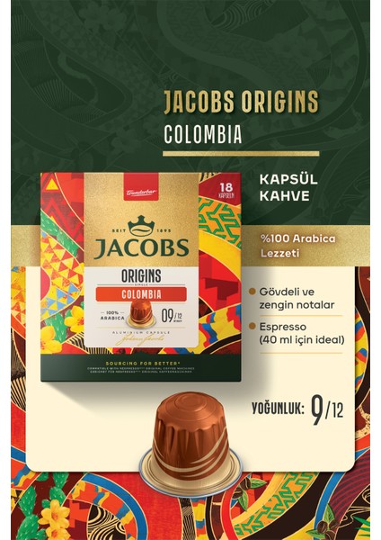 Origins Colombia Nespresso Uyumlu Alüminyum Kapsül Kahve 18'li fiyatları