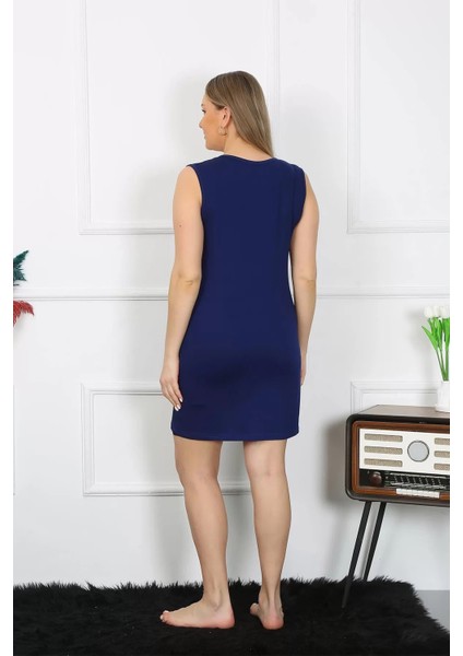 Moda Kadın Büyük Beden Kalın Askılı Penye Diz Üstü Lacivert Gecelik fırsatları