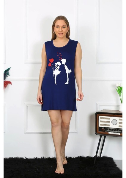 Moda Kadın Büyük Beden Kalın Askılı Penye Diz Üstü Lacivert Gecelik indirimleri