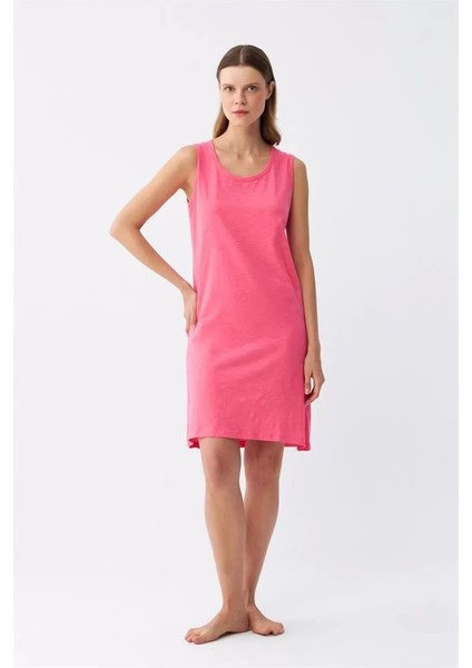 Moda Kadın Kalın Askılı Penye Gecelik Fuşya