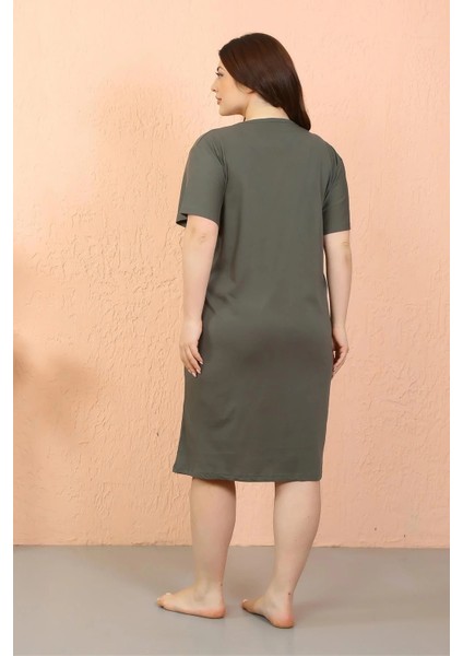 Moda Kadın Büyük Beden Penye Kısa Kol Haki Gecelik fırsatları