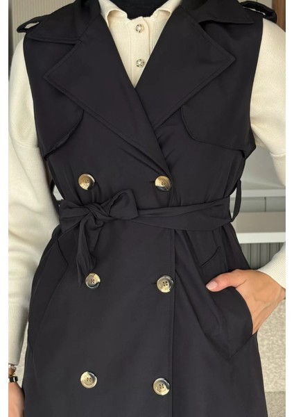 Kruvaze Yaka Bel Kuşak Detaylı Ön Düğmeli Tesettür Trençkot P-00018244 modelleri