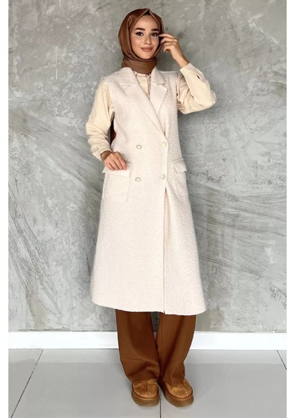 Gold Düğme Detaylı Çift Cepli Tesettür Buklet Yelek P-00018413 fiyatları
