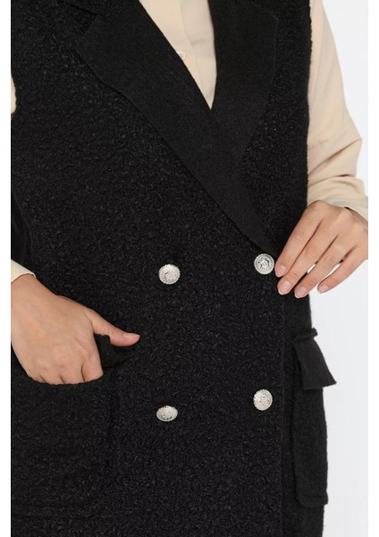 Gold Düğme Detaylı Çift Cepli Tesettür Buklet Yelek P-00018413 indirimleri