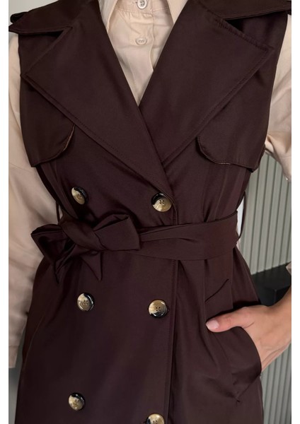 Kruvaze Yaka Bel Kuşak Detaylı Ön Düğmeli Tesettür Trençkot P-00018244 modelleri