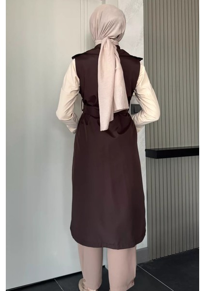 Kruvaze Yaka Bel Kuşak Detaylı Ön Düğmeli Tesettür Trençkot P-00018244 fırsatları