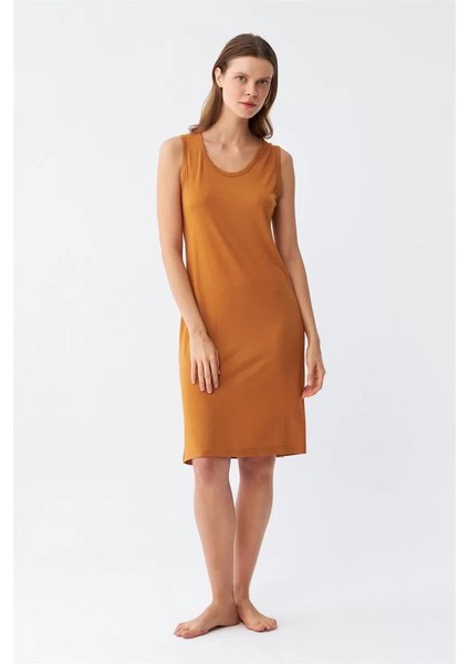 Moda Kadın Kalın Askılı Penye Gecelik Hardal modelleri