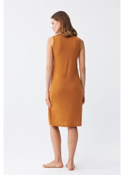 Moda Kadın Kalın Askılı Penye Gecelik Hardal fırsatları