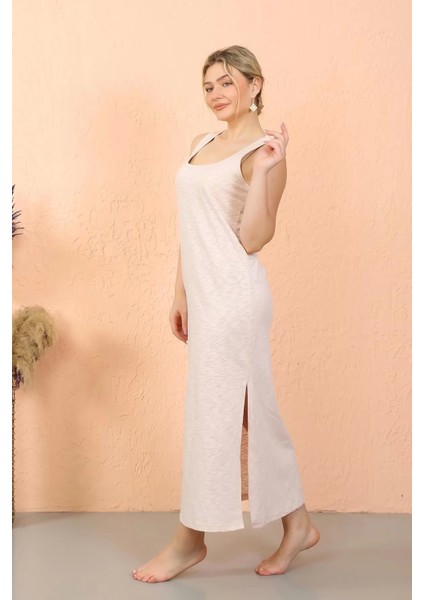 Moda Kadın Kalın Askılı Yırtmaçlı Uzun Gecelik fiyatları