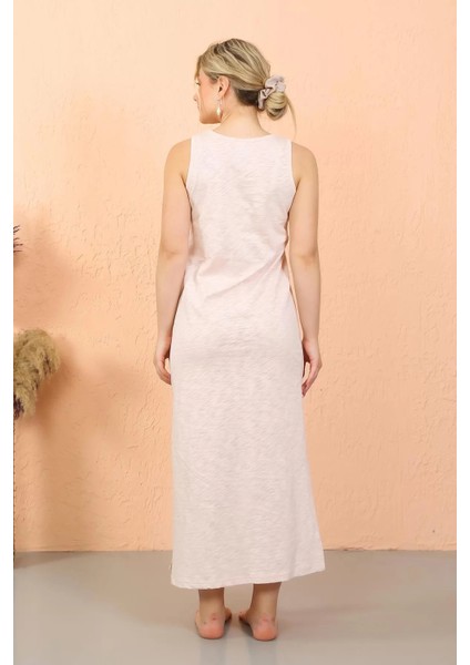 Moda Kadın Kalın Askılı Yırtmaçlı Uzun Gecelik