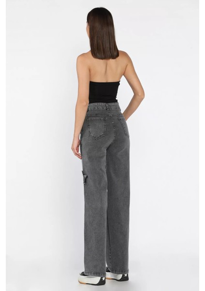 Kadın Yüksek Bel Yıldız Figürlü Likralı Palazzo Jean Kot Pantolon P-00018092 modelleri