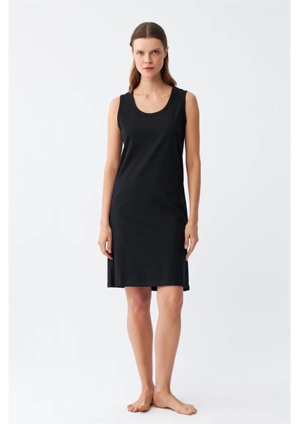 Moda Kadın Kalın Askılı Penye Gecelik Siyah modelleri