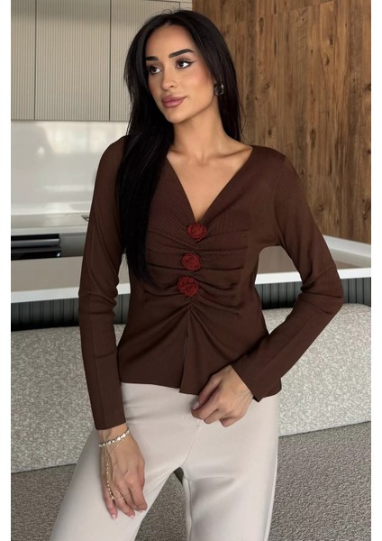 Ön Gül Detaylı Triko Bluz P-00018209 modelleri