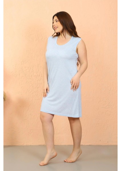 Moda Kadın Büyük Beden Penye Kalın Askılı Buz Mavisi Gecelik modelleri