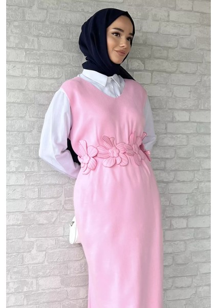 Gül Figürlü Triko Elbise Gömlek Tesettür Ikili Takım P-00018381 modelleri