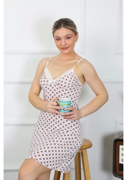Moda Kadın Ip Askılı Penye Kısa Gecelik
