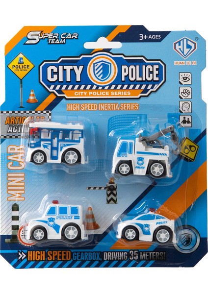 4lü Mini Polis Seti Plastik Oyuncak Araba