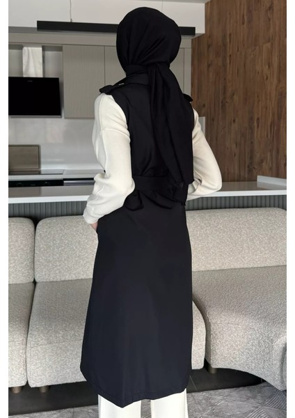 Kruvaze Yaka Bel Kuşak Detaylı Ön Düğmeli Tesettür Trençkot P-00018244 fırsatları