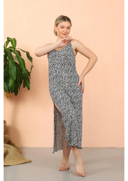 Moda Kadın Ip Askılı Yırtmaçlı Uzun Lacivert Gecelik fiyatları