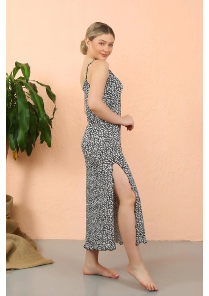 Moda Kadın Ip Askılı Yırtmaçlı Uzun Lacivert Gecelik fırsatları